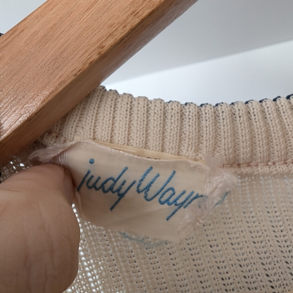 Vintage Judy Wayne Women's Tennis Dress V Neck Cream Striped Red Blue Size Large - Picture 4 of 5